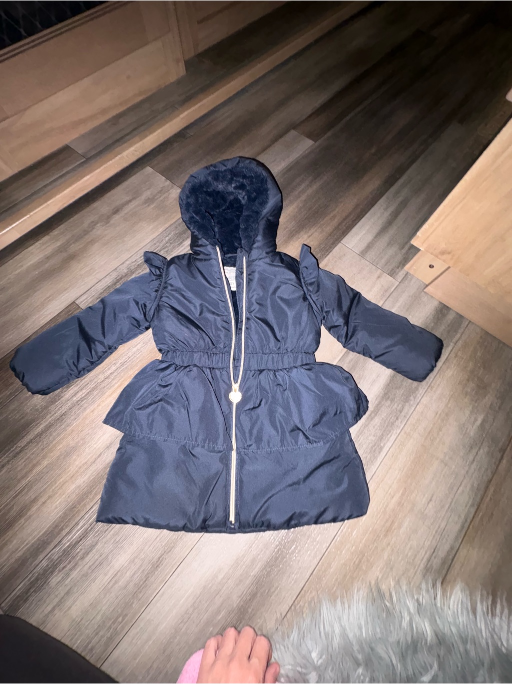 Chic Navy Hooded Tiered Puffer Coat